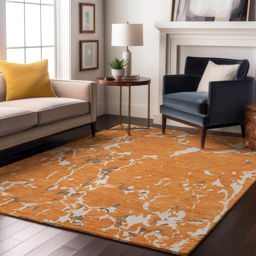 Premium Machine Washable Mayfield AMF1046 Orange 9' x 12' Rug. Picture 5