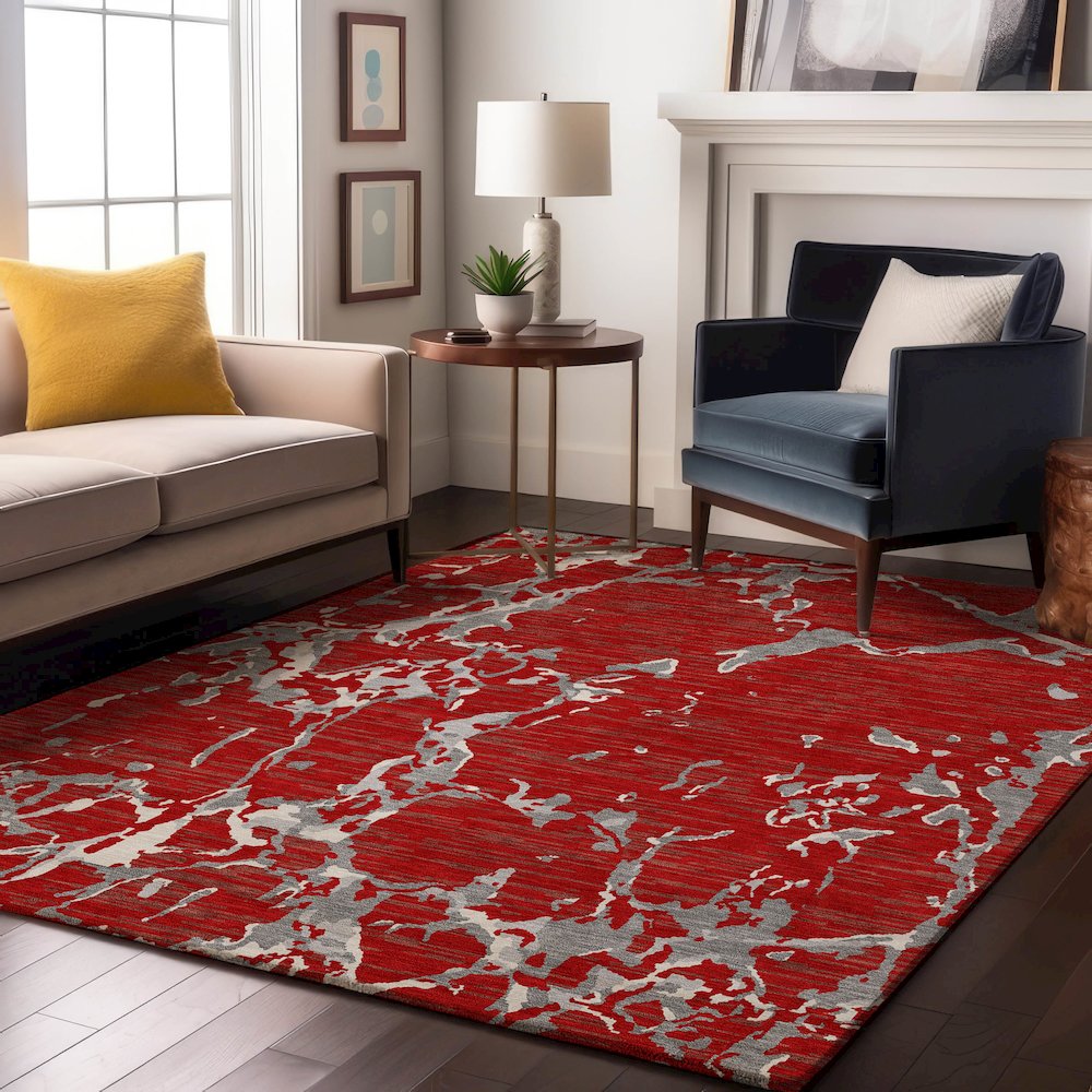 Premium Machine Washable Mayfield AMF1046 Red 9' x 12' Rug. Picture 5