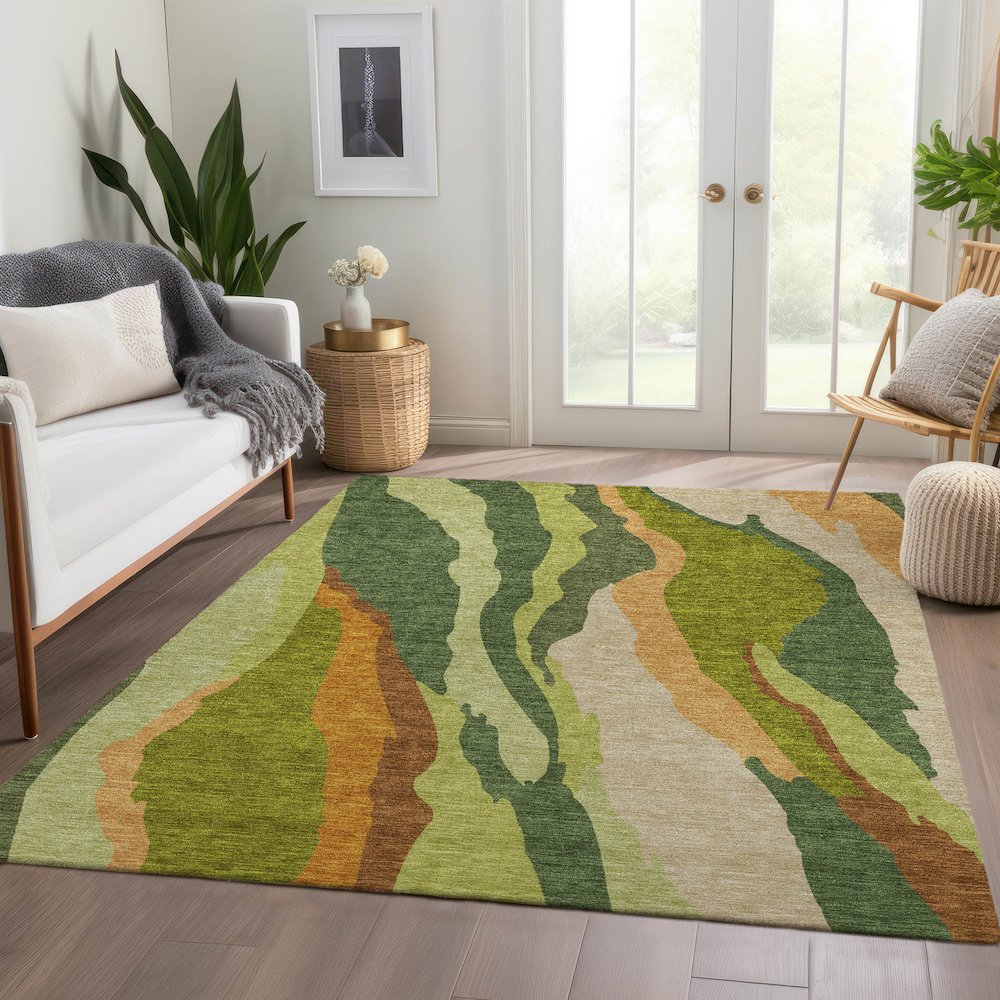 Premium Machine Washable Mayfield AMF1047 Green 9' x 12' Rug. Picture 6