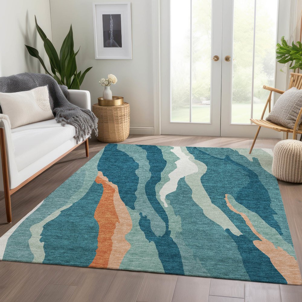 Premium Machine Washable Mayfield AMF1047 Teal 9' x 12' Rug. Picture 6