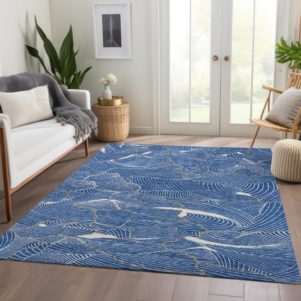 Premium Machine Washable Mayfield AMF1048 Blue 9' x 12' Rug. Picture 6