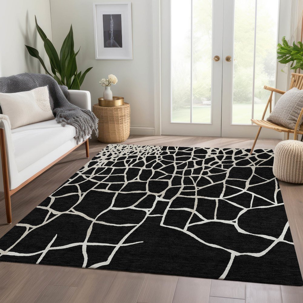 Premium Machine Washable Mayfield AMF1049 Black 9' x 12' Rug. Picture 6