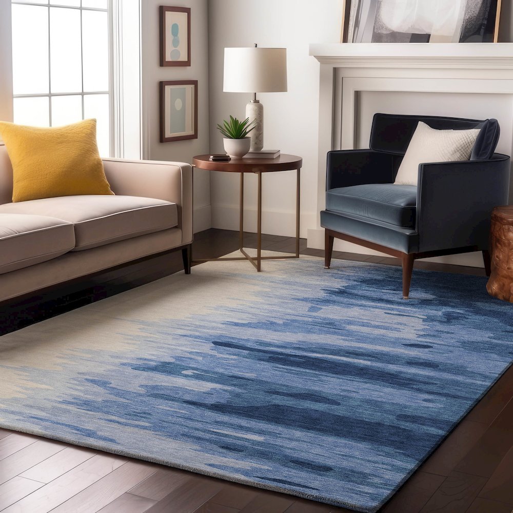 Premium Machine Washable Mayfield AMF1050 Navy 9' x 12' Rug. Picture 5