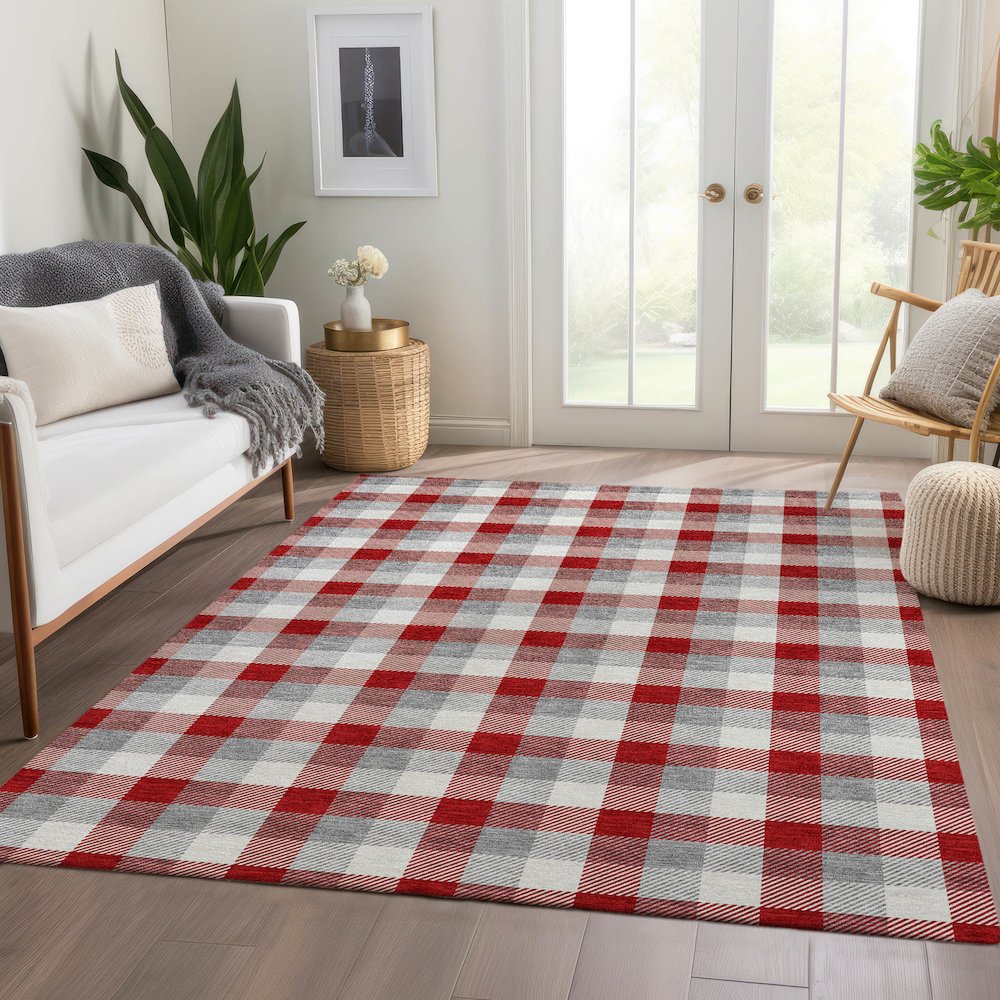Premium Machine Washable Mayfield AMF1053 Red 9' x 12' Rug. Picture 6