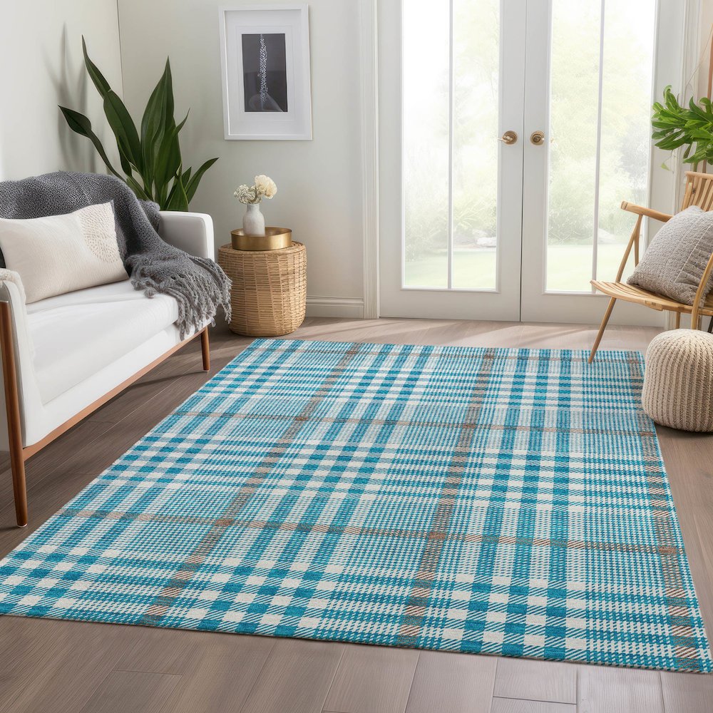 Premium Machine Washable Mayfield AMF1054 Teal 9' x 12' Rug. Picture 6