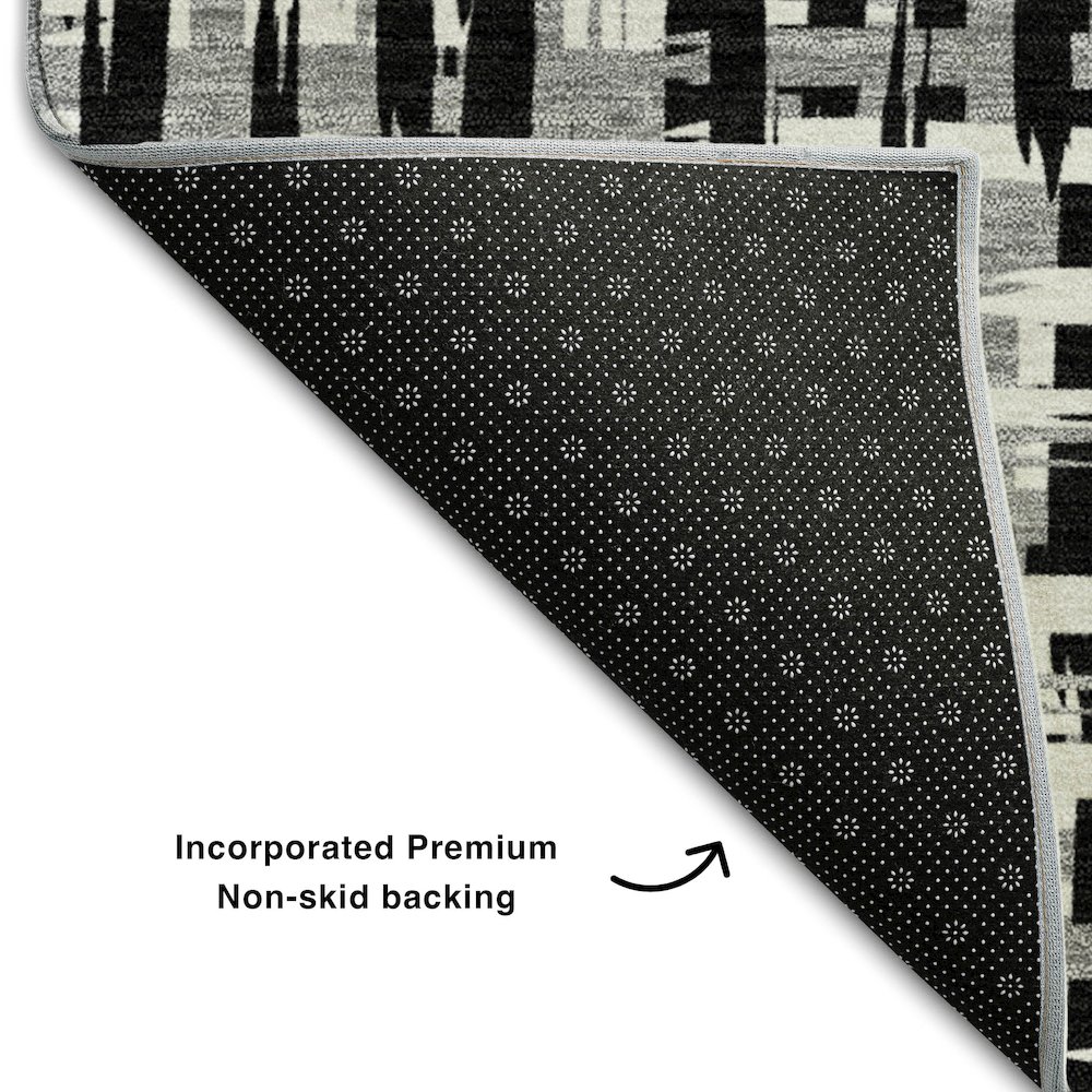 Premium Machine Washable Mayfield AMF1059 Black 5' x 7'6" Rug. Picture 2