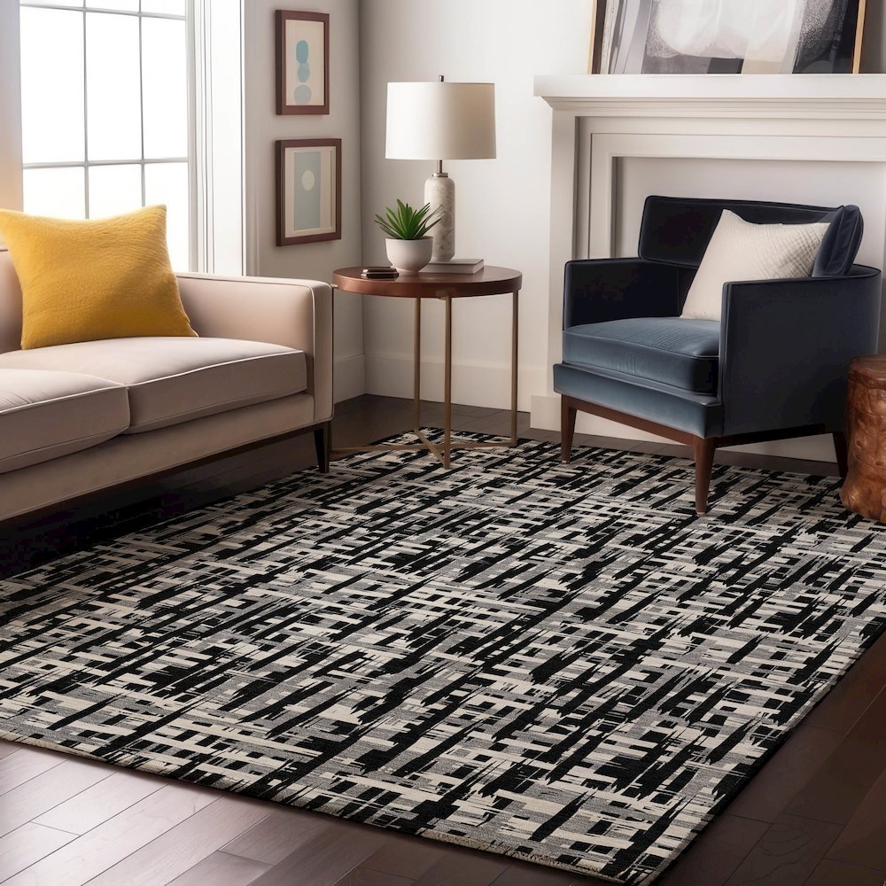 Premium Machine Washable Mayfield AMF1059 Black 9' x 12' Rug. Picture 5