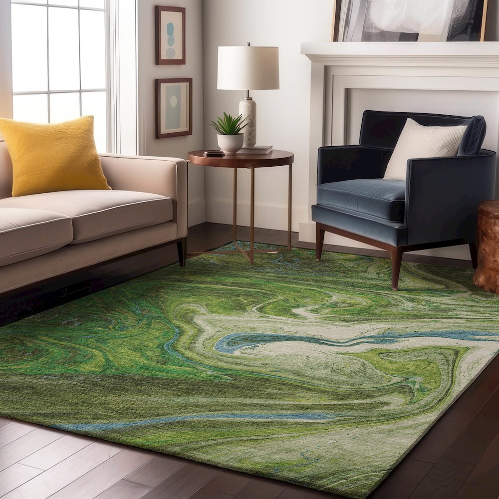 Premium Machine Washable Mayfield AMF1061 Green 9' x 12' Rug. Picture 5
