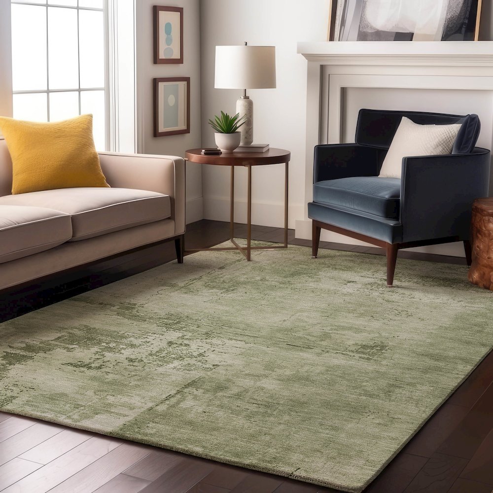 Premium Machine Washable Mayfield AMF1062 Olive 9' x 12' Rug. Picture 5