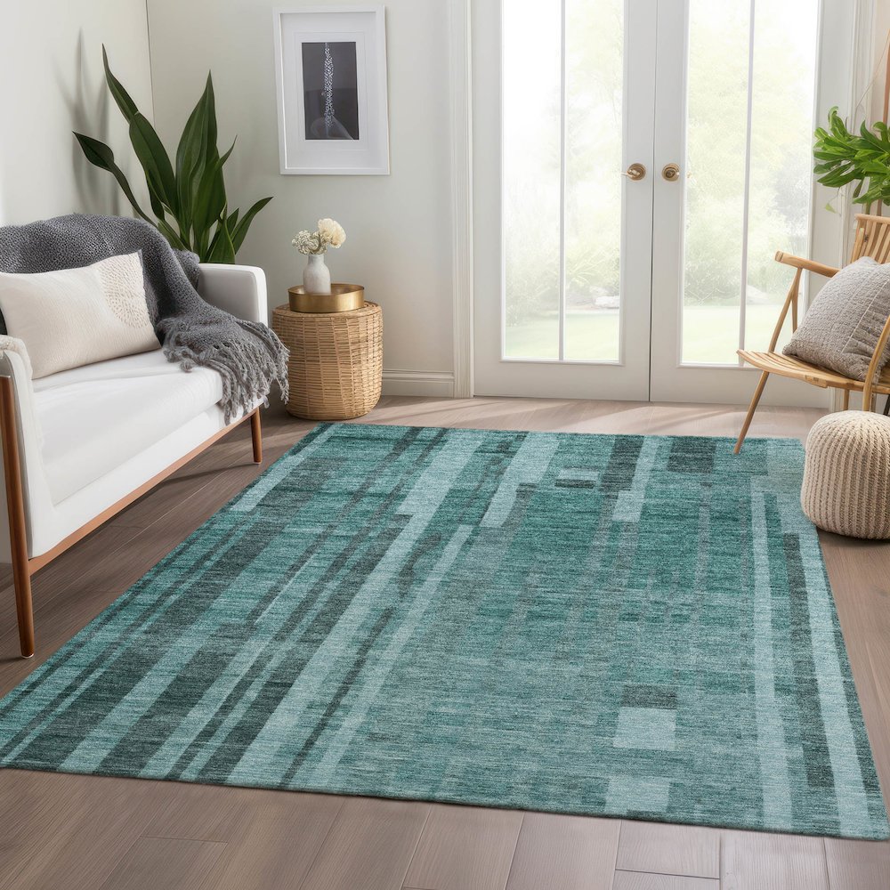 Premium Machine Washable Mayfield AMF1063 Teal 9' x 12' Rug. Picture 6