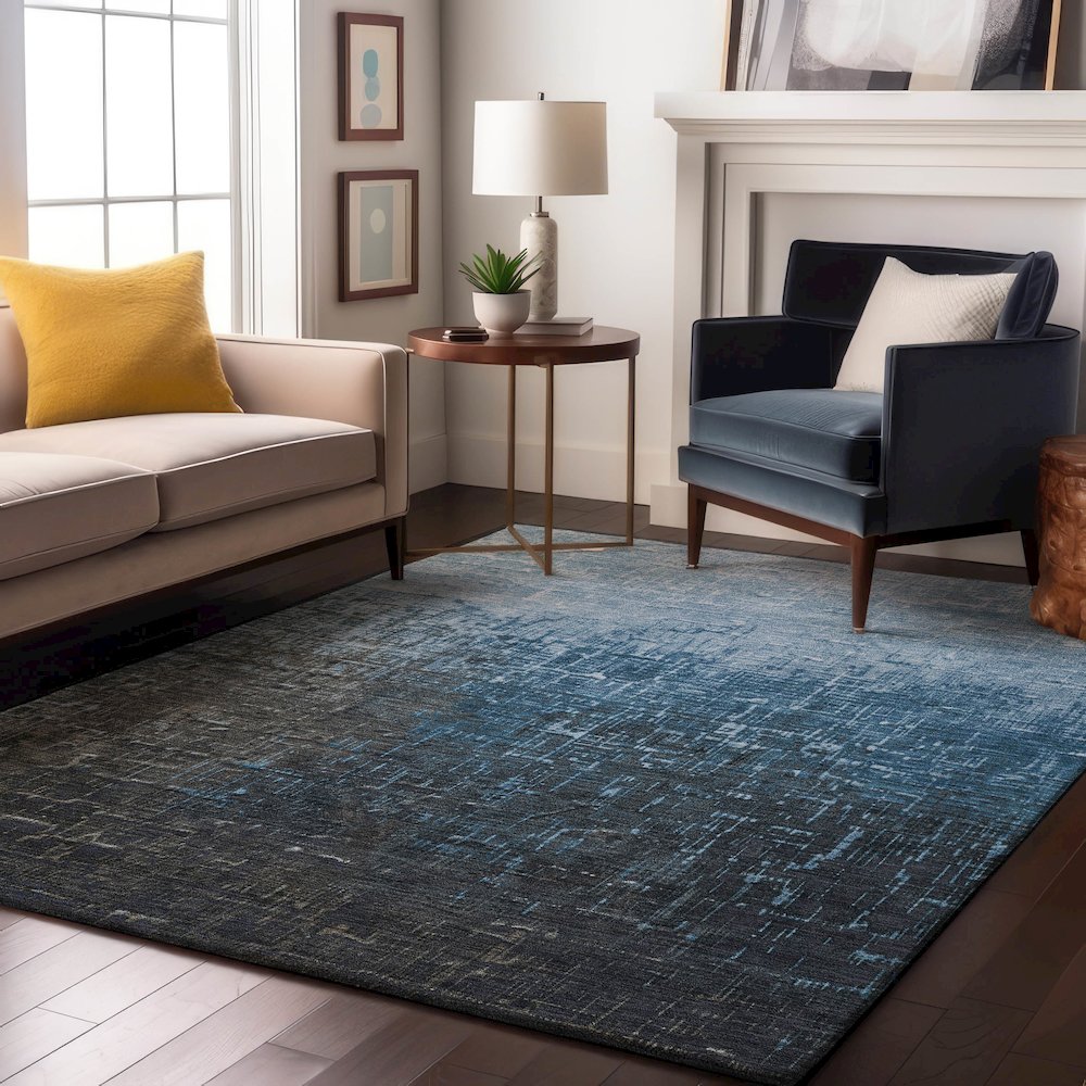 Premium Machine Washable Mayfield AMF1066 Blue 9' x 12' Rug. Picture 5