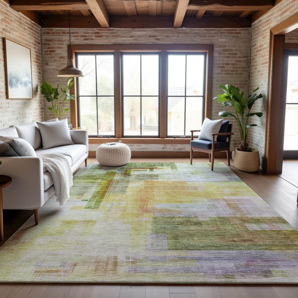 Premium Machine Washable Mayfield AMF1067 Green 9' x 12' Rug. Picture 5