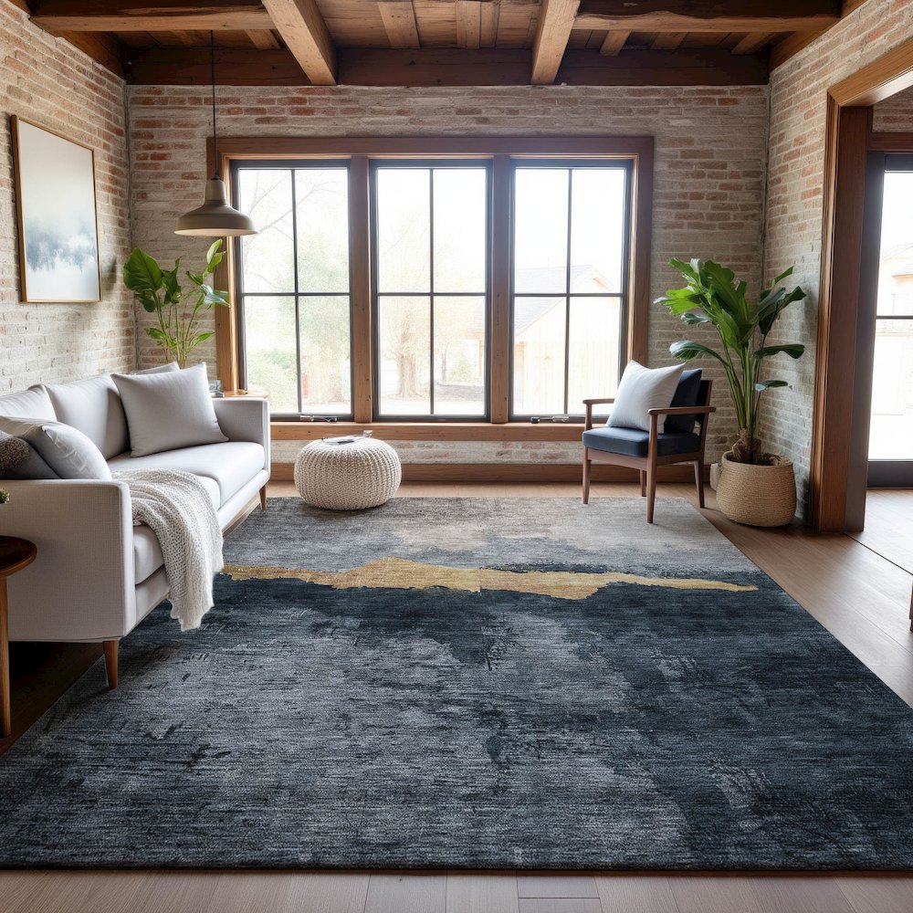 Premium Machine Washable Mayfield AMF1069 Blue 9' x 12' Rug. Picture 5