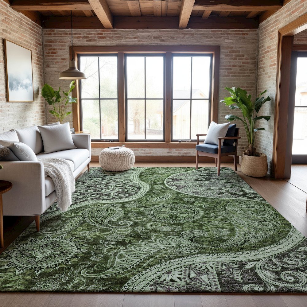 Premium Machine Washable Mayfield AMF1078 Olive 9' x 12' Rug. Picture 5