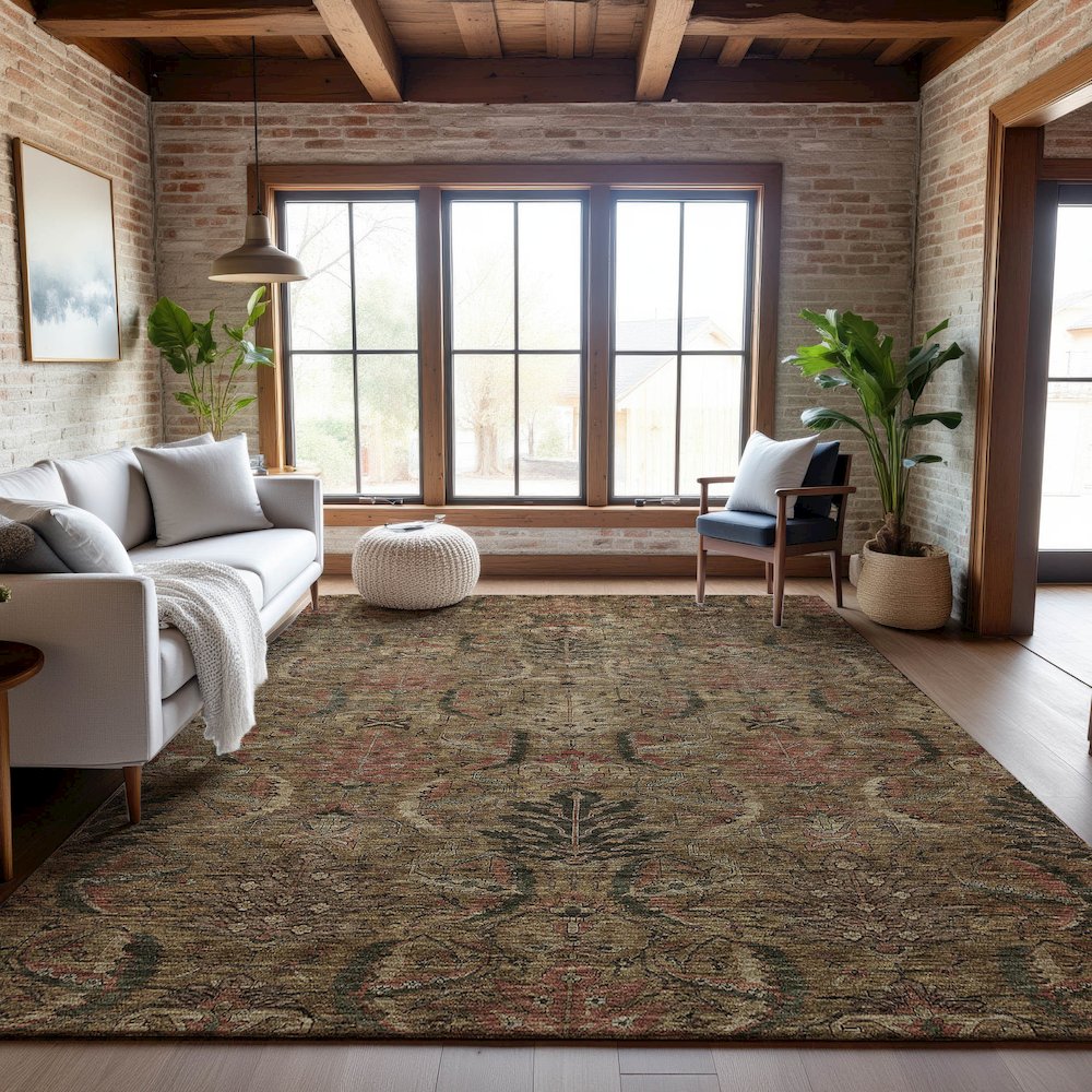 Premium Machine Washable Mayfield AMF1082 Brown 9' x 12' Rug. Picture 5