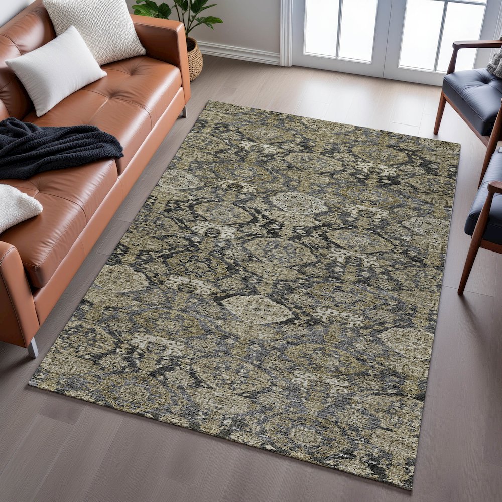 Premium Machine Washable Mayfield AMF1084 Charcoal 9' x 12' Rug. Picture 6