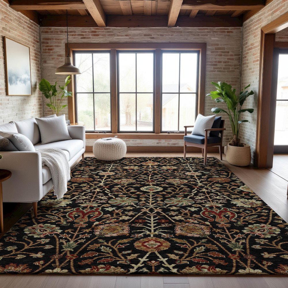 Premium Machine Washable Mayfield AMF1085 Black 9' x 12' Rug. Picture 5