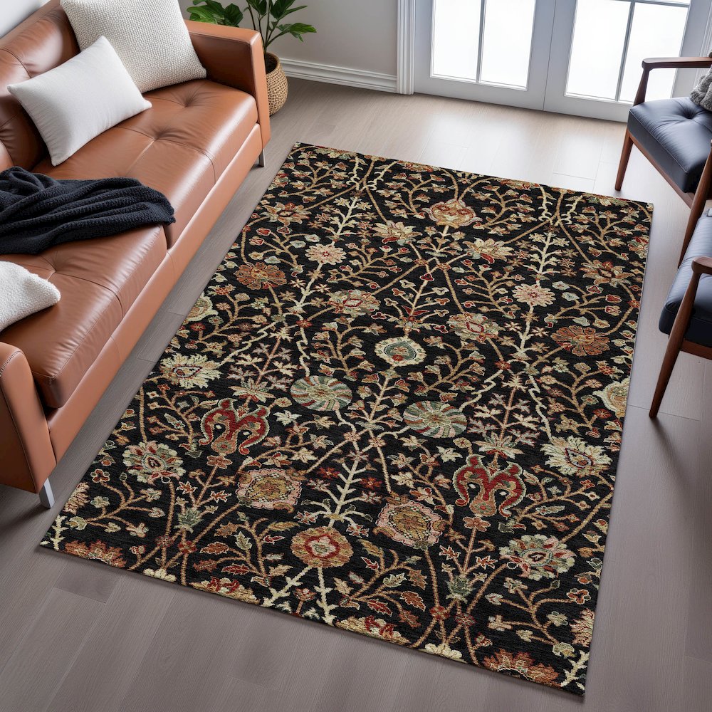 Premium Machine Washable Mayfield AMF1085 Black 9' x 12' Rug. Picture 6