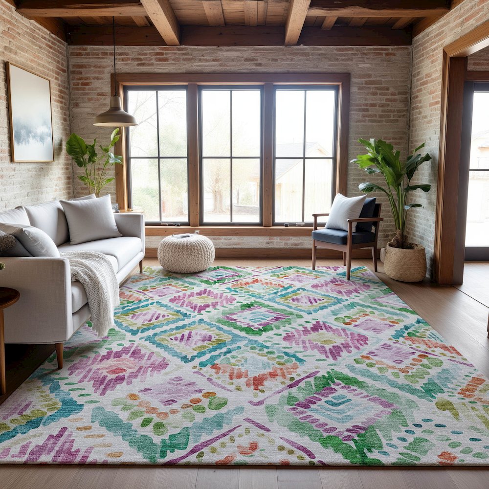 Premium Machine Washable Mayfield AMF1088 Teal 9' x 12' Rug. Picture 5