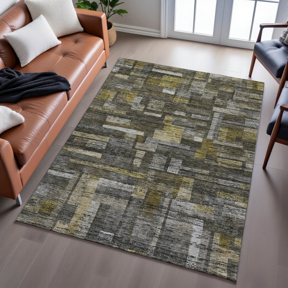 Premium Machine Washable Mayfield AMF1090 Charcoal 9' x 12' Rug. Picture 6