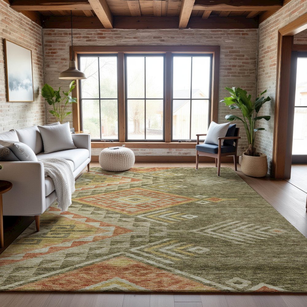 Premium Machine Washable Mayfield AMF1091 Green 9' x 12' Rug. Picture 5