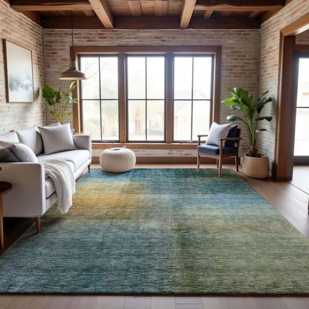 Premium Machine Washable Mayfield AMF1096 Blue 9' x 12' Rug. Picture 5