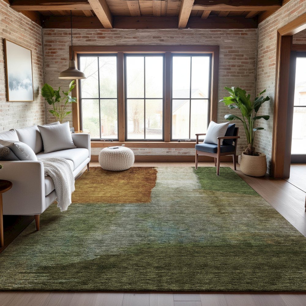 Premium Machine Washable Mayfield AMF1100 Green 9' x 12' Rug. Picture 5