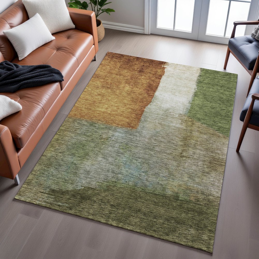 Premium Machine Washable Mayfield AMF1100 Green 9' x 12' Rug. Picture 6