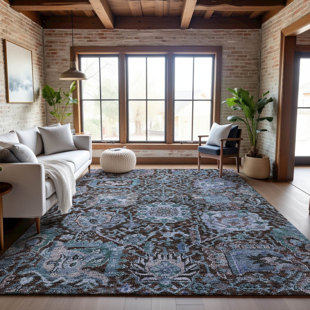 Premium Machine Washable Mayfield AMF1101 Chocolate 9' x 12' Rug. Picture 5