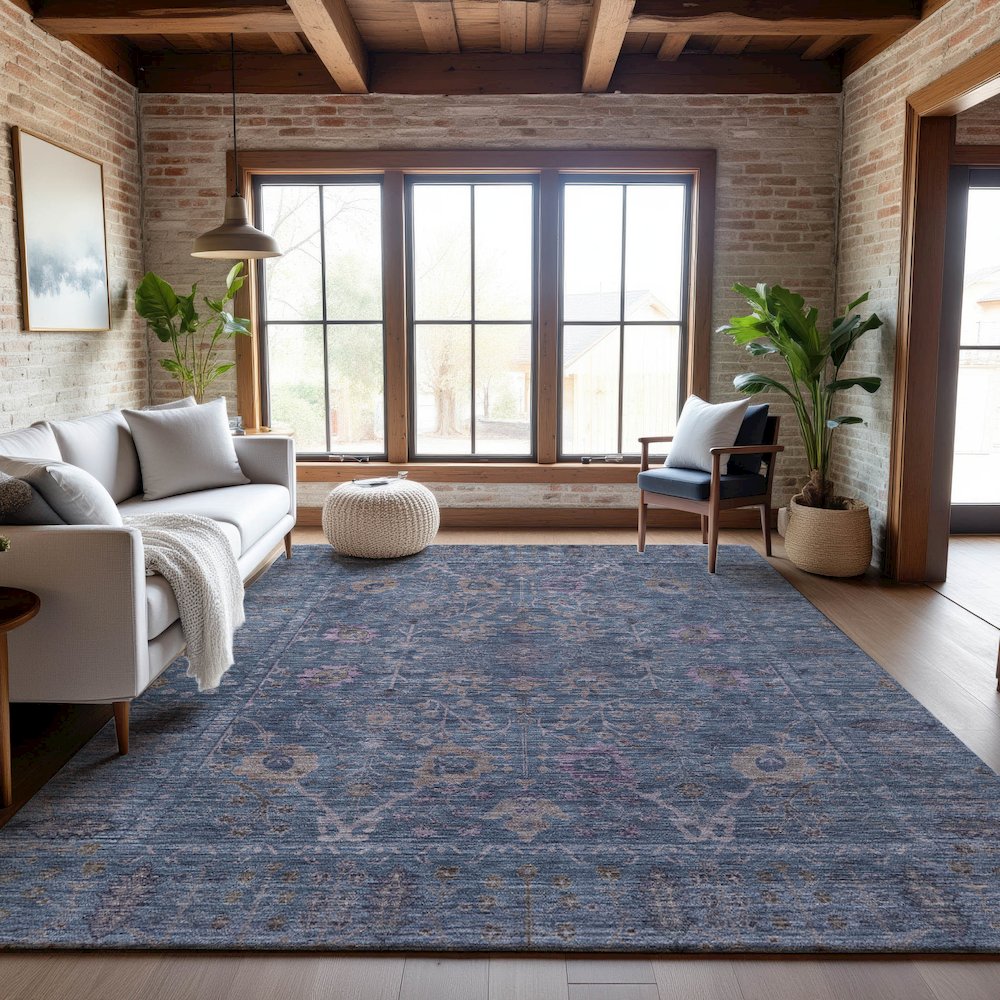 Premium Machine Washable Mayfield AMF1106 Blue 9' x 12' Rug. Picture 5