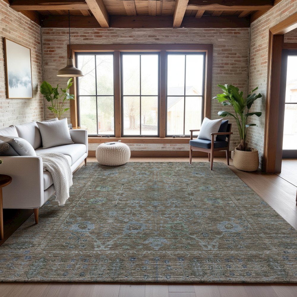 Premium Machine Washable Mayfield AMF1106 Brown 9' x 12' Rug. Picture 5