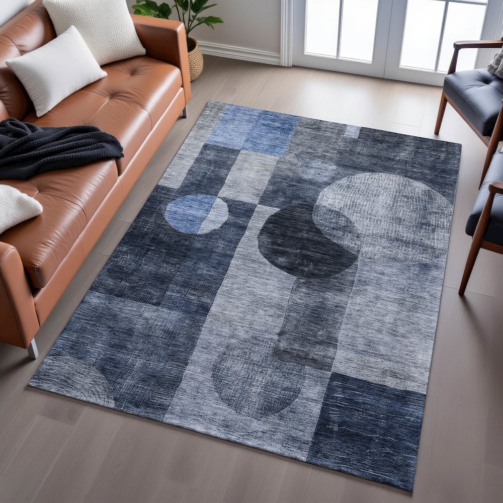 Premium Machine Washable Mayfield AMF1114 Navy 9' x 12' Rug. Picture 6