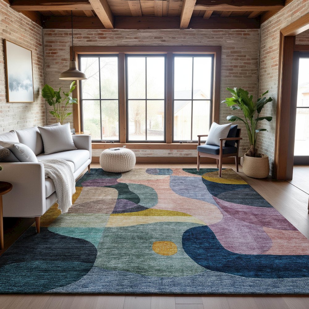 Premium Machine Washable Mayfield AMF1119 Green 9' x 12' Rug. Picture 5