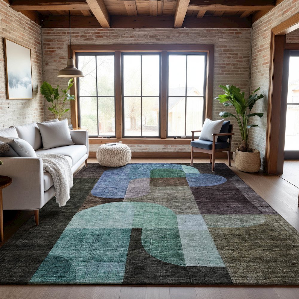Premium Machine Washable Mayfield AMF1122 Brown 9' x 12' Rug. Picture 5