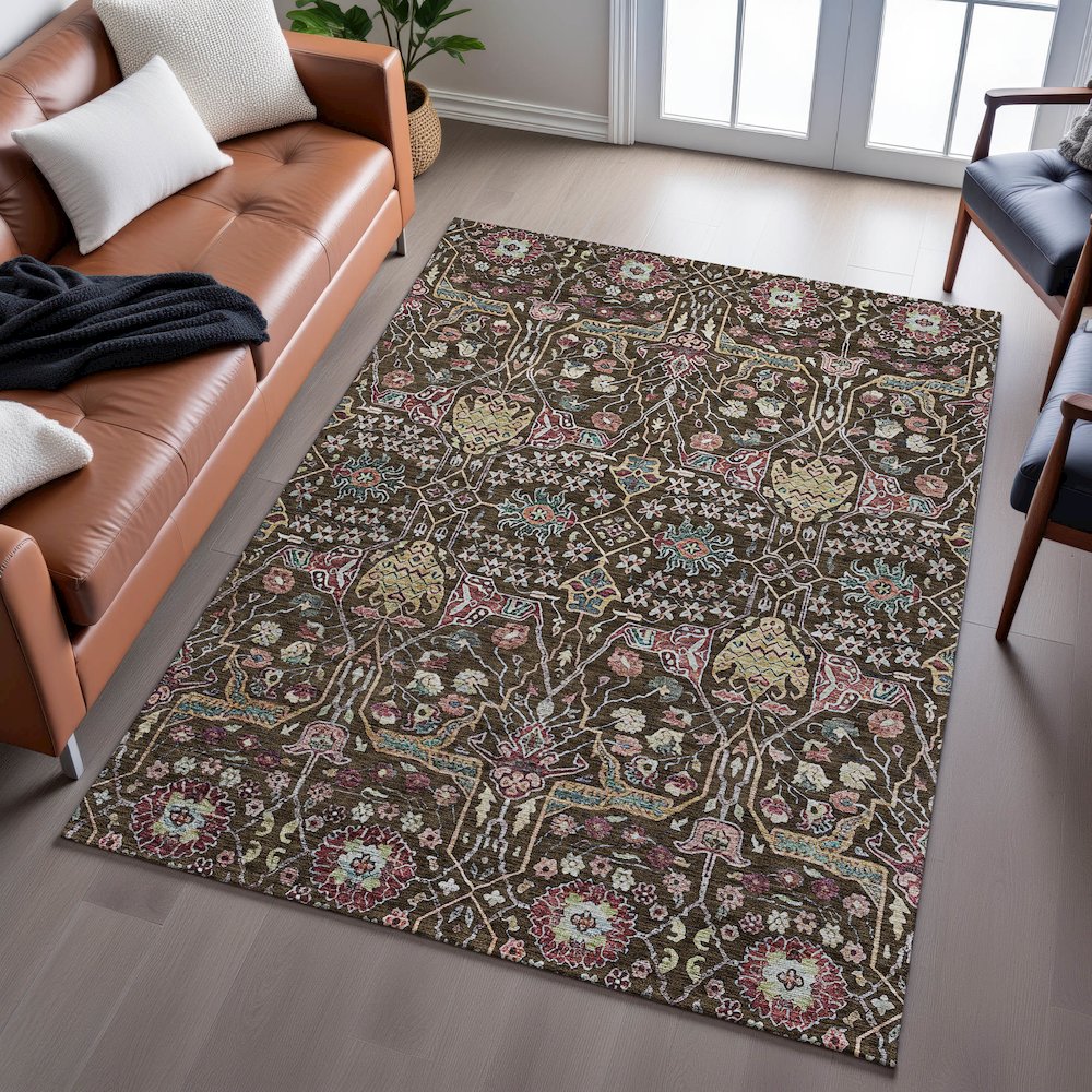 Premium Machine Washable Mayfield AMF1132 Chocolate 9' x 12' Rug. Picture 6
