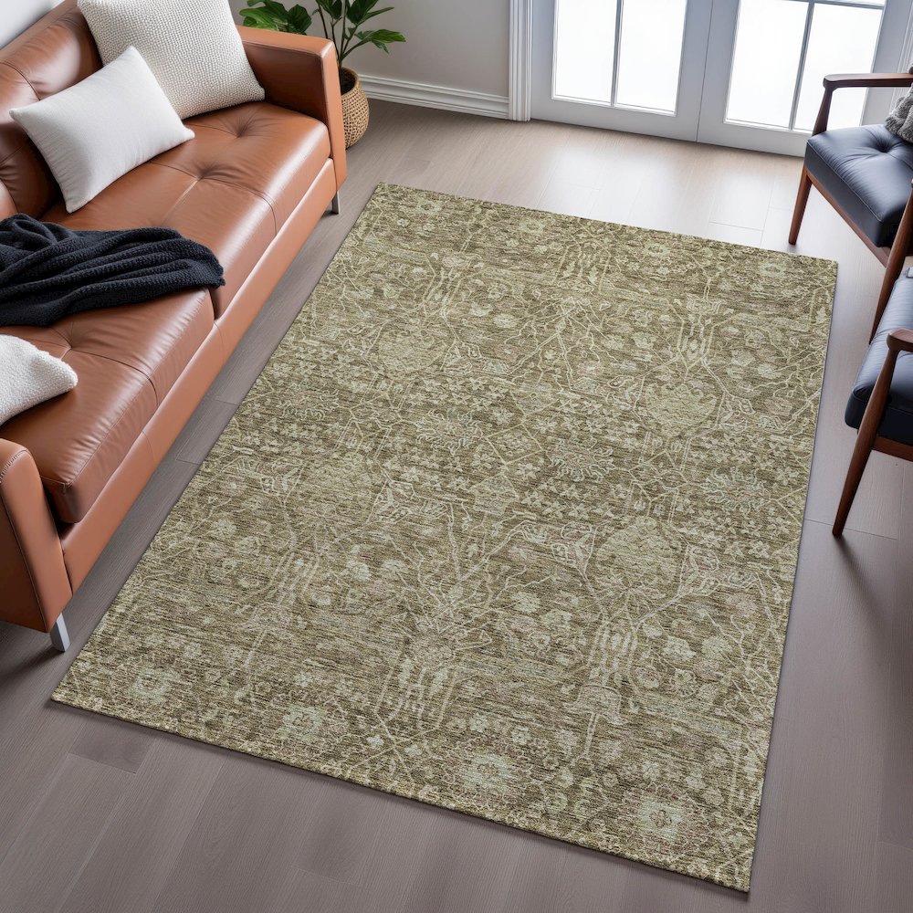 Premium Machine Washable Mayfield AMF1133 Brown 9' x 12' Rug. Picture 6