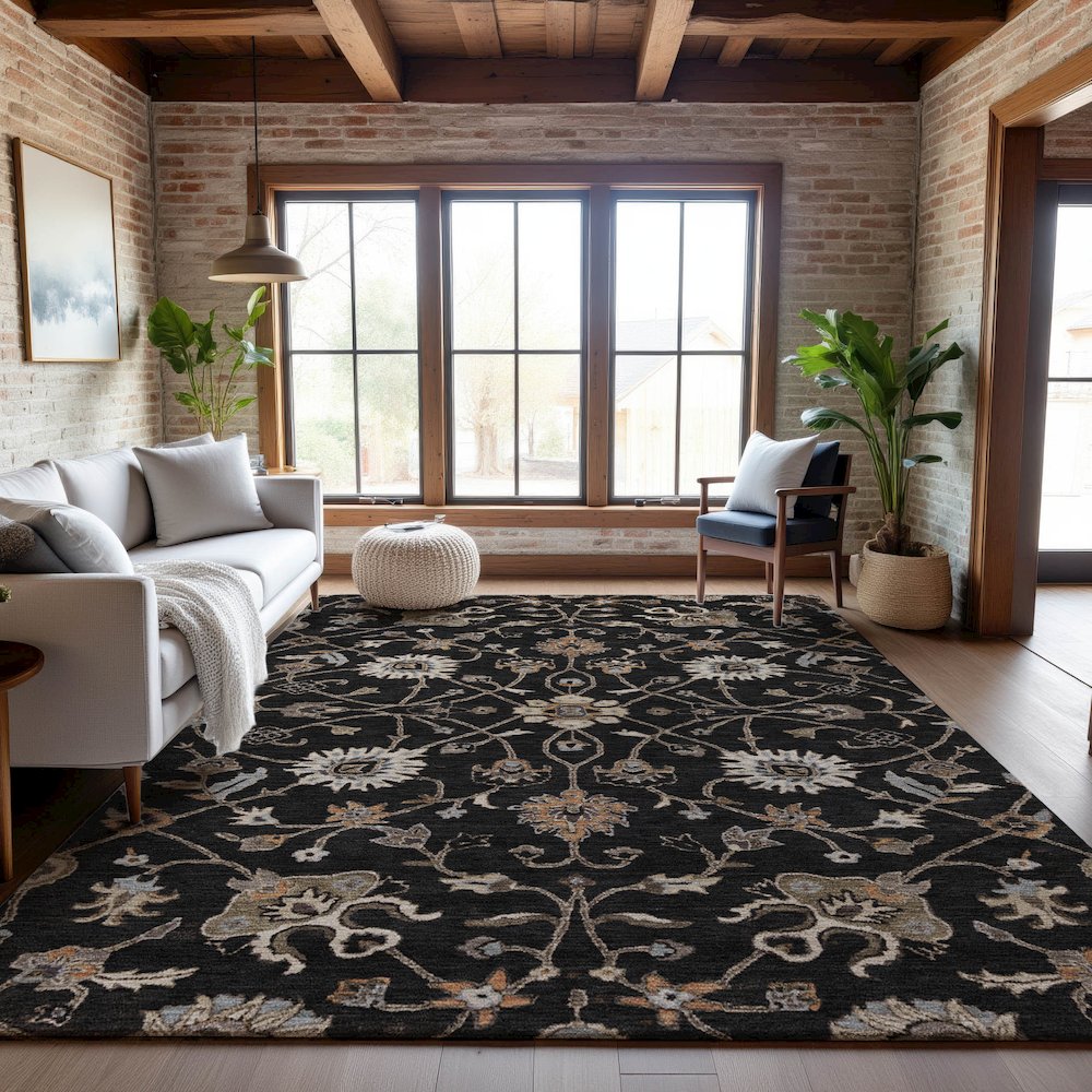 Premium Machine Washable Mayfield AMF1137 Black 9' x 12' Rug. Picture 5