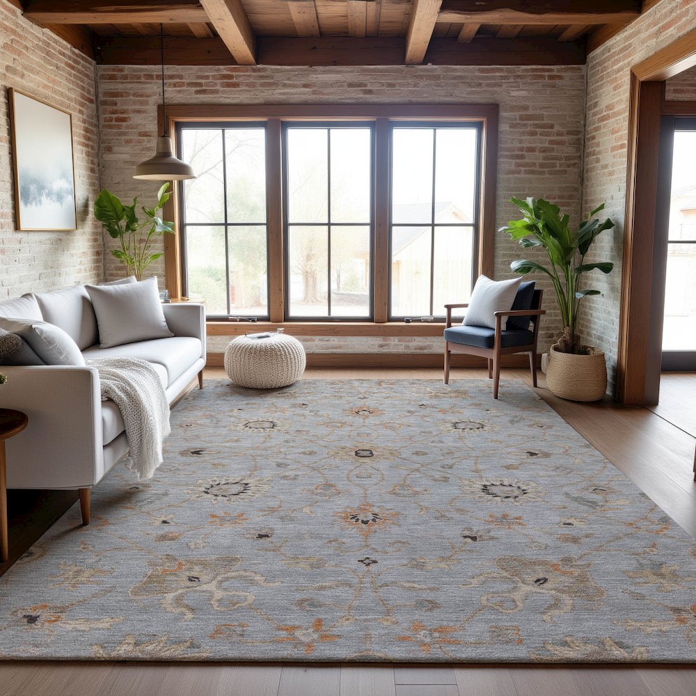 Premium Machine Washable Mayfield AMF1137 Gray 9' x 12' Rug. Picture 5