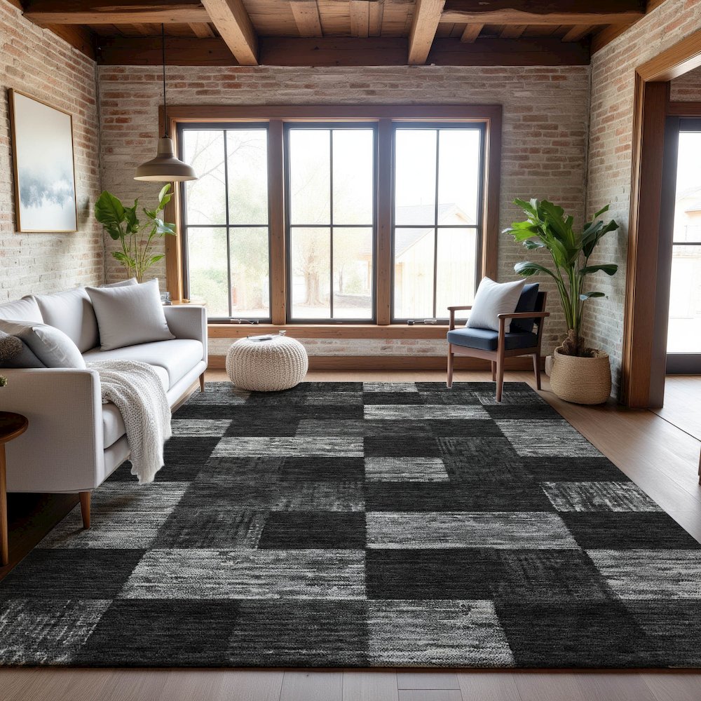 Premium Machine Washable Mayfield AMF1139 Black 9' x 12' Rug. Picture 5