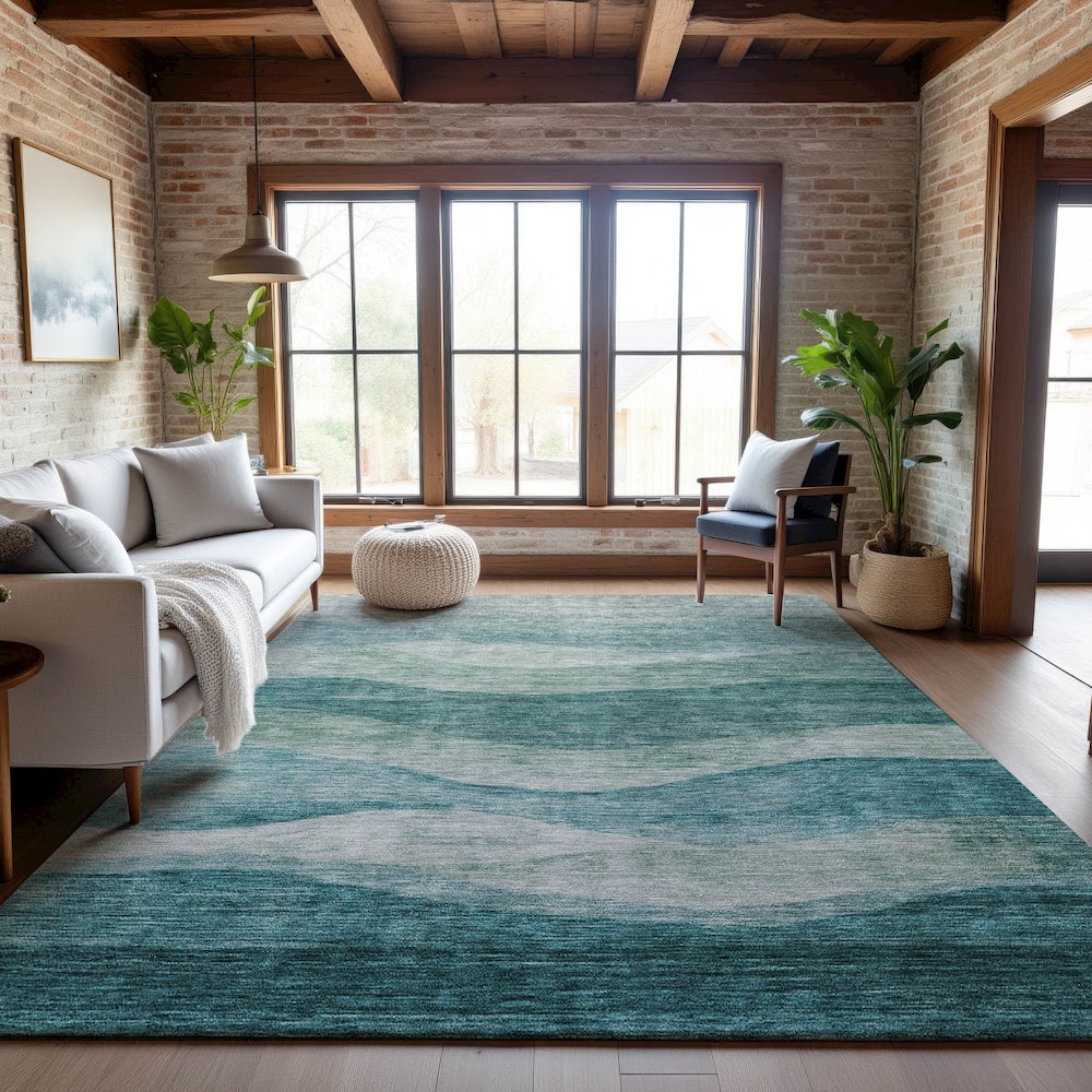 Premium Machine Washable Mayfield AMF1141 Seafoam 9' x 12' Rug. Picture 5