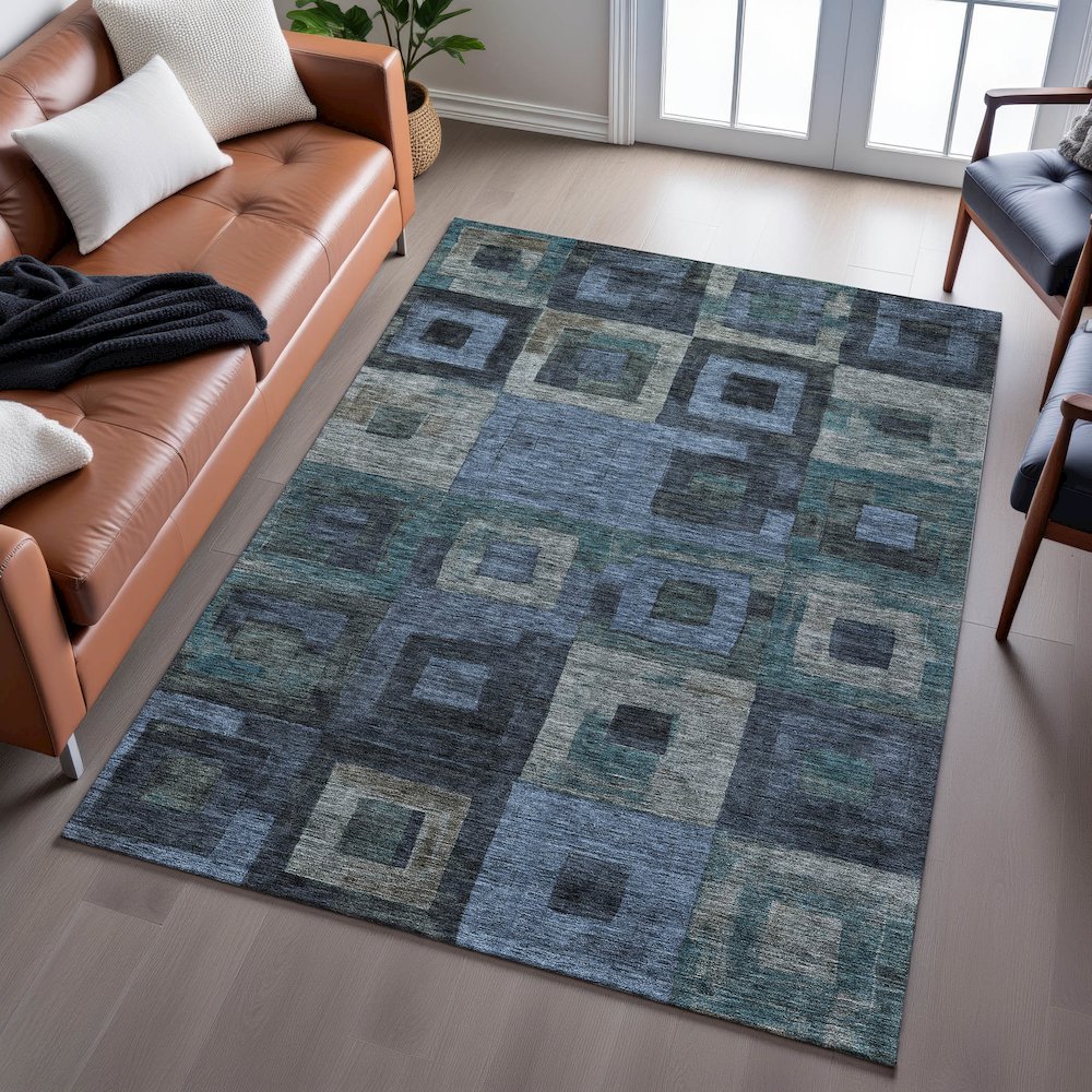 Premium Machine Washable Mayfield AMF1142 Blue 9' x 12' Rug. Picture 6