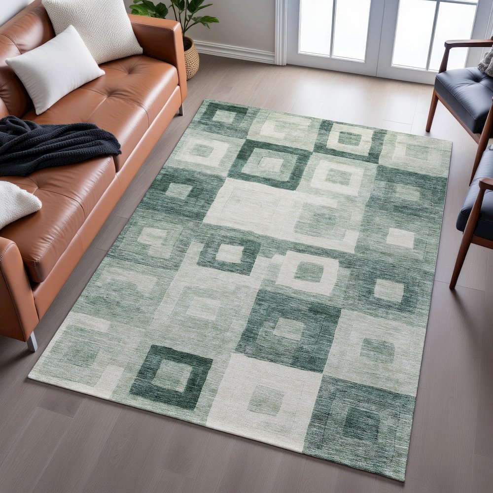 Premium Machine Washable Mayfield AMF1142 Green 9' x 12' Rug. Picture 6
