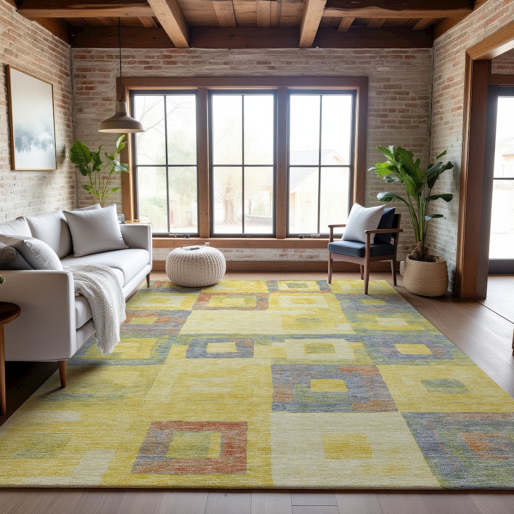 Premium Machine Washable Mayfield AMF1142 Yellow 9' x 12' Rug. Picture 5
