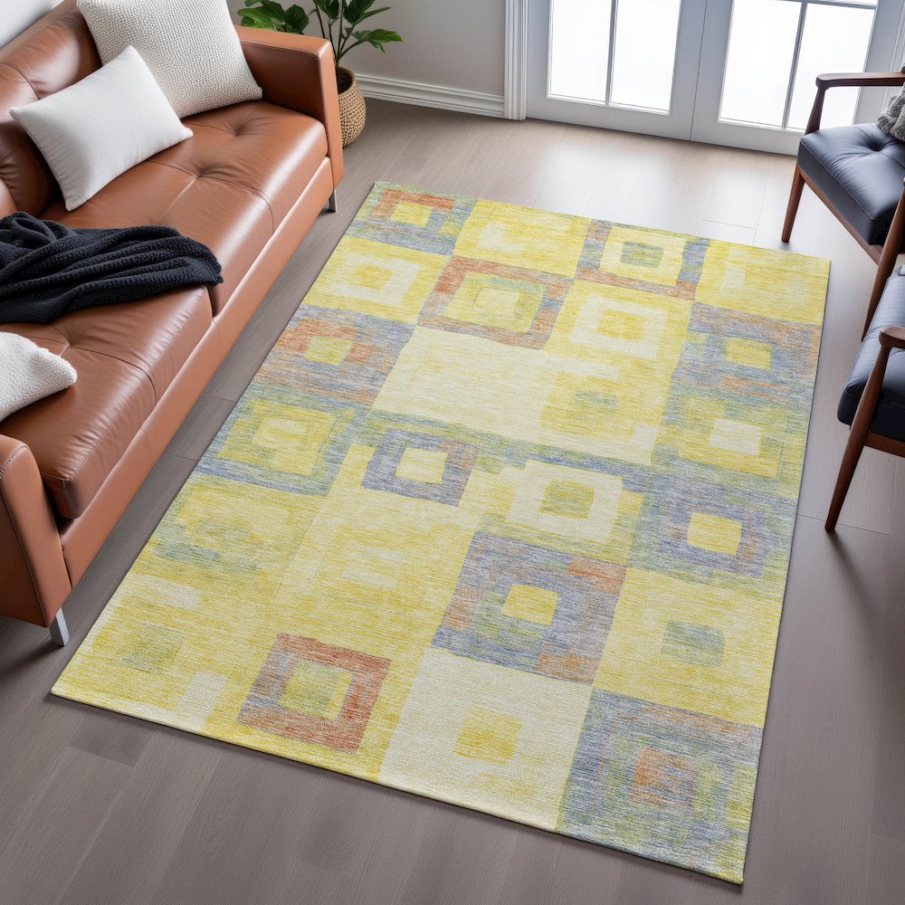 Premium Machine Washable Mayfield AMF1142 Yellow 9' x 12' Rug. Picture 6