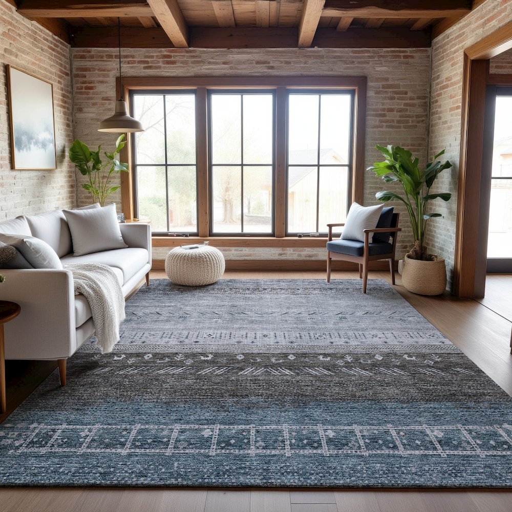 Premium Machine Washable Mayfield AMF1147 Blue 9' x 12' Rug. Picture 5