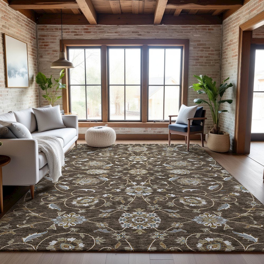 Premium Machine Washable Mayfield AMF1149 Chocolate 9' x 12' Rug. Picture 5
