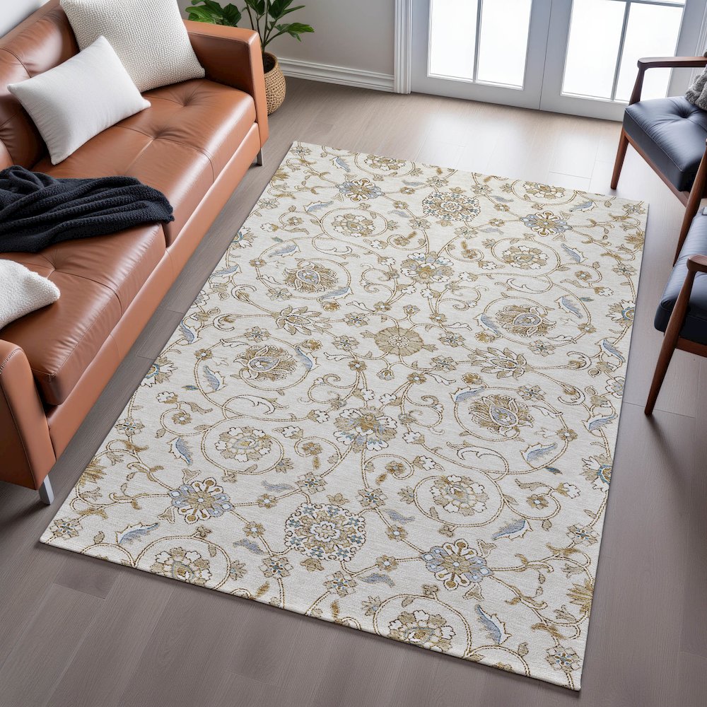 Premium Machine Washable Mayfield AMF1149 Ivory 9' x 12' Rug. Picture 6