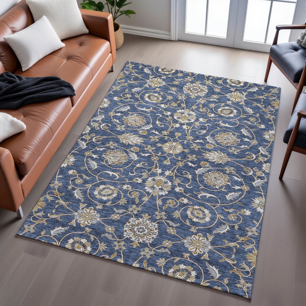 Premium Machine Washable Mayfield AMF1149 Navy 9' x 12' Rug. Picture 6