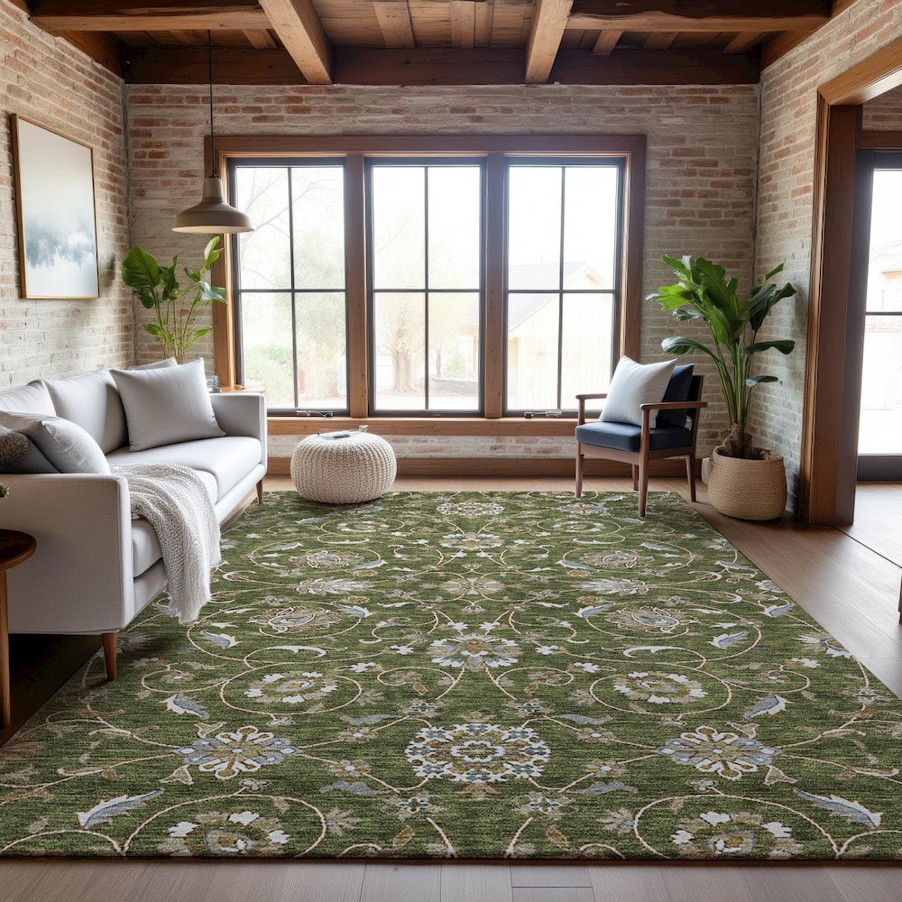 Premium Machine Washable Mayfield AMF1149 Olive 9' x 12' Rug. Picture 5