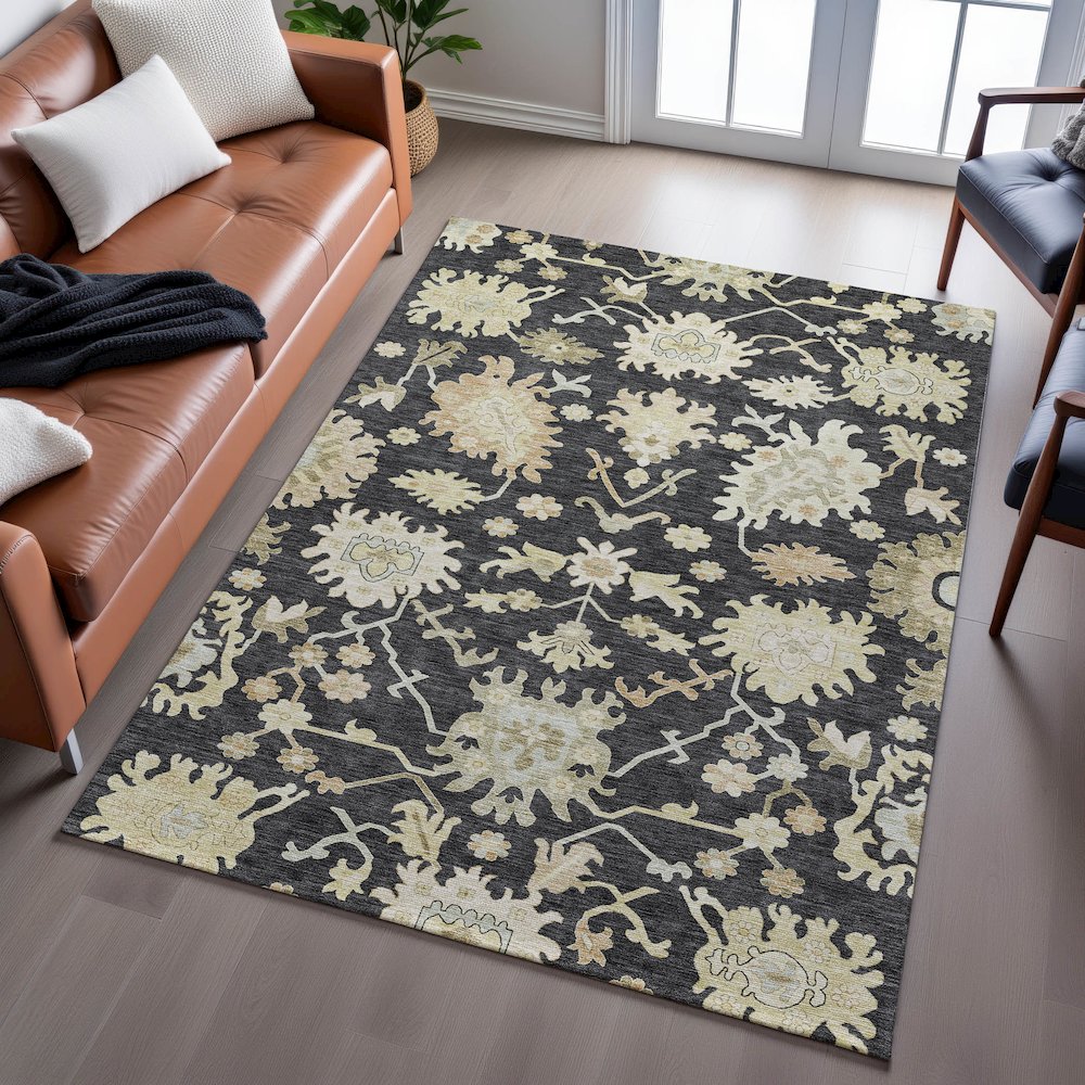 Premium Machine Washable Mayfield AMF1150 Black 9' x 12' Rug. Picture 6